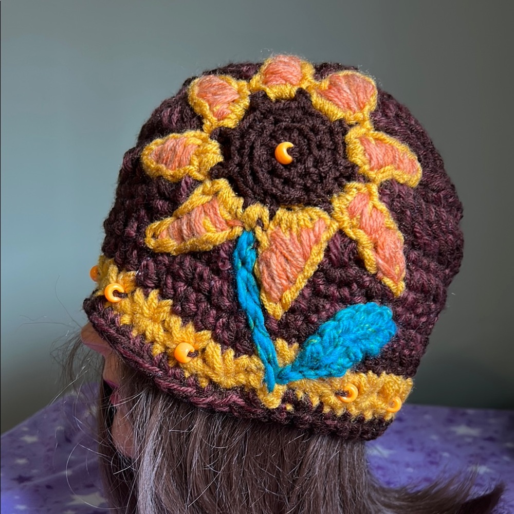 Crochet beanie medium wool yarn new